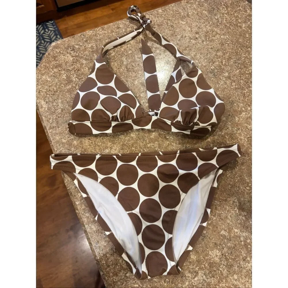 Vintage Y2K 2009 Victoria’s Secret Brown White Polka Dot Bikini Set M/L Halter S